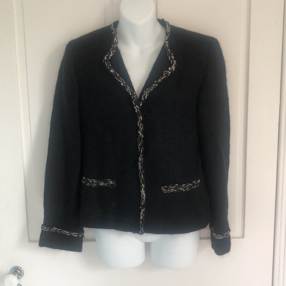 Wool Mohair Unique Handwoven Black Jacket by Elisabeth Jonsson Brown  Size 6